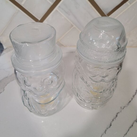 Vintage Libbey Santa Claus & Snowman Cookie Candy Glass Jar With Lids Holiday - Picture 9 of 14